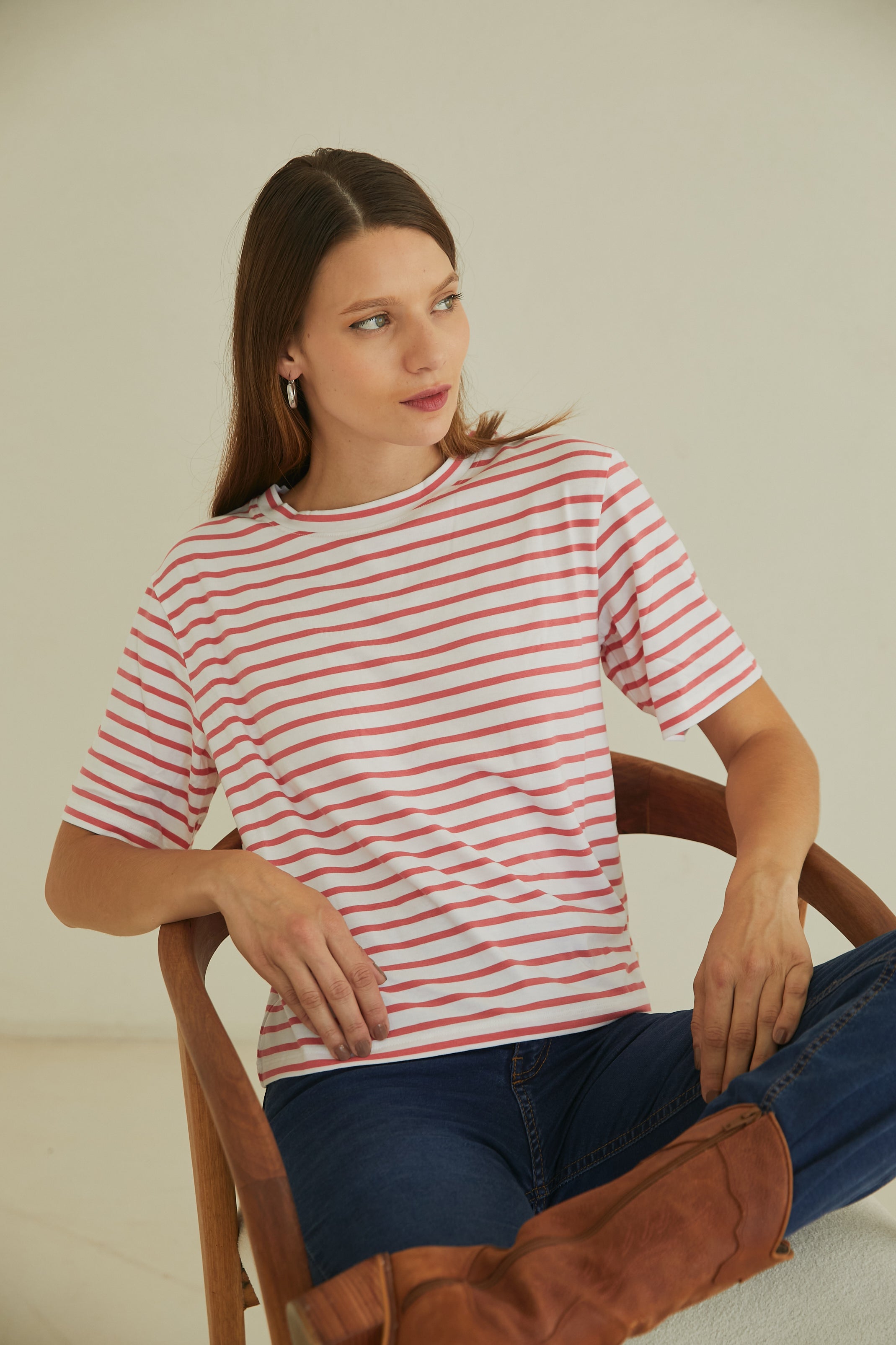 POLO A RAYAS ROJAS CUELLO REDONDO PIMA MODAL