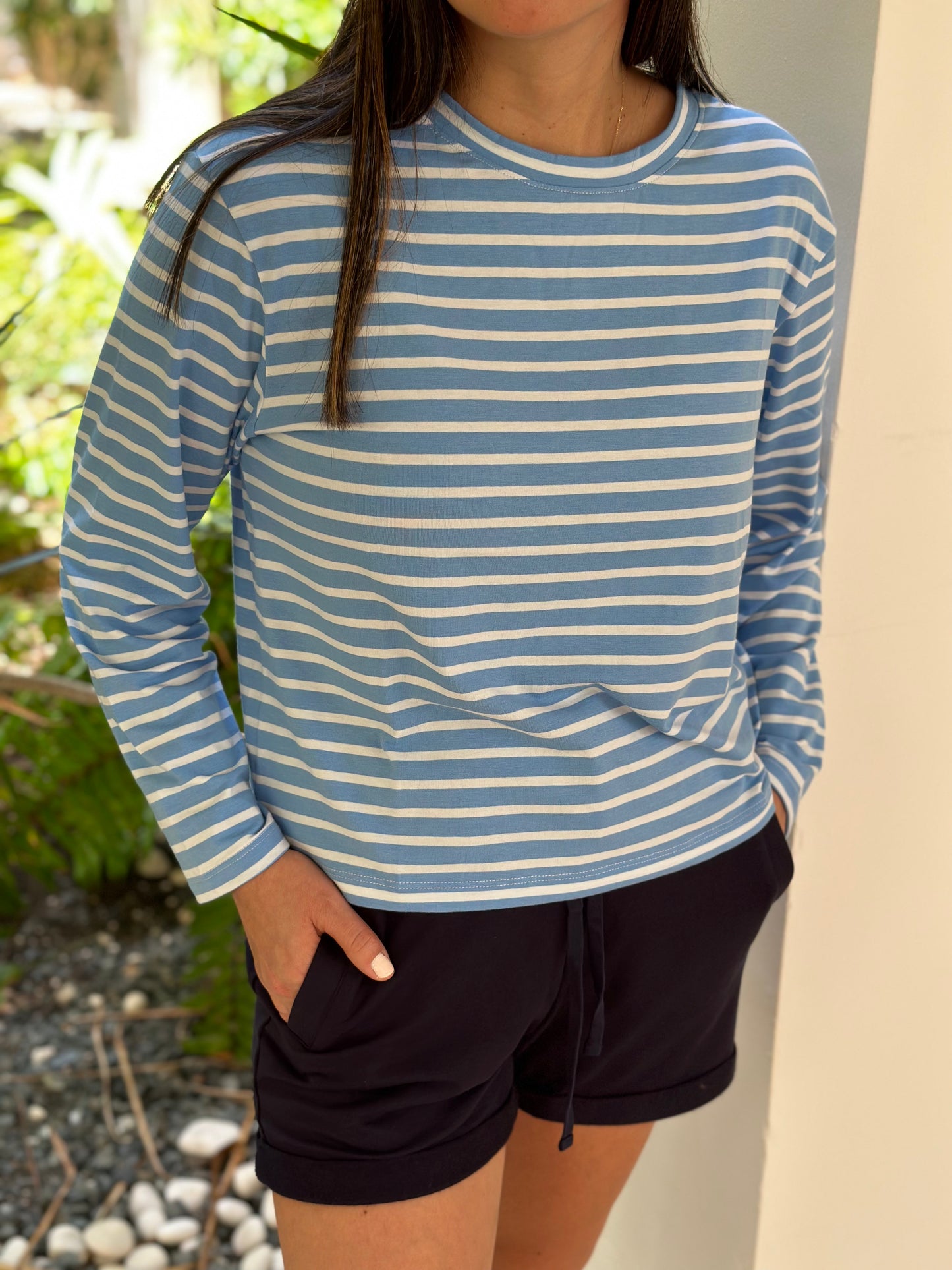 CAMISETA STRIPES CELESTE