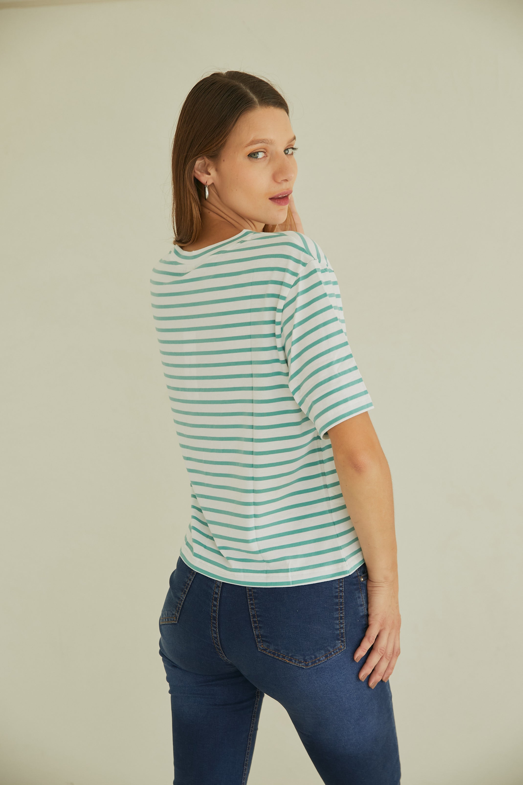 POLO A RAYAS VERDES CUELLO REDONDO pima modal