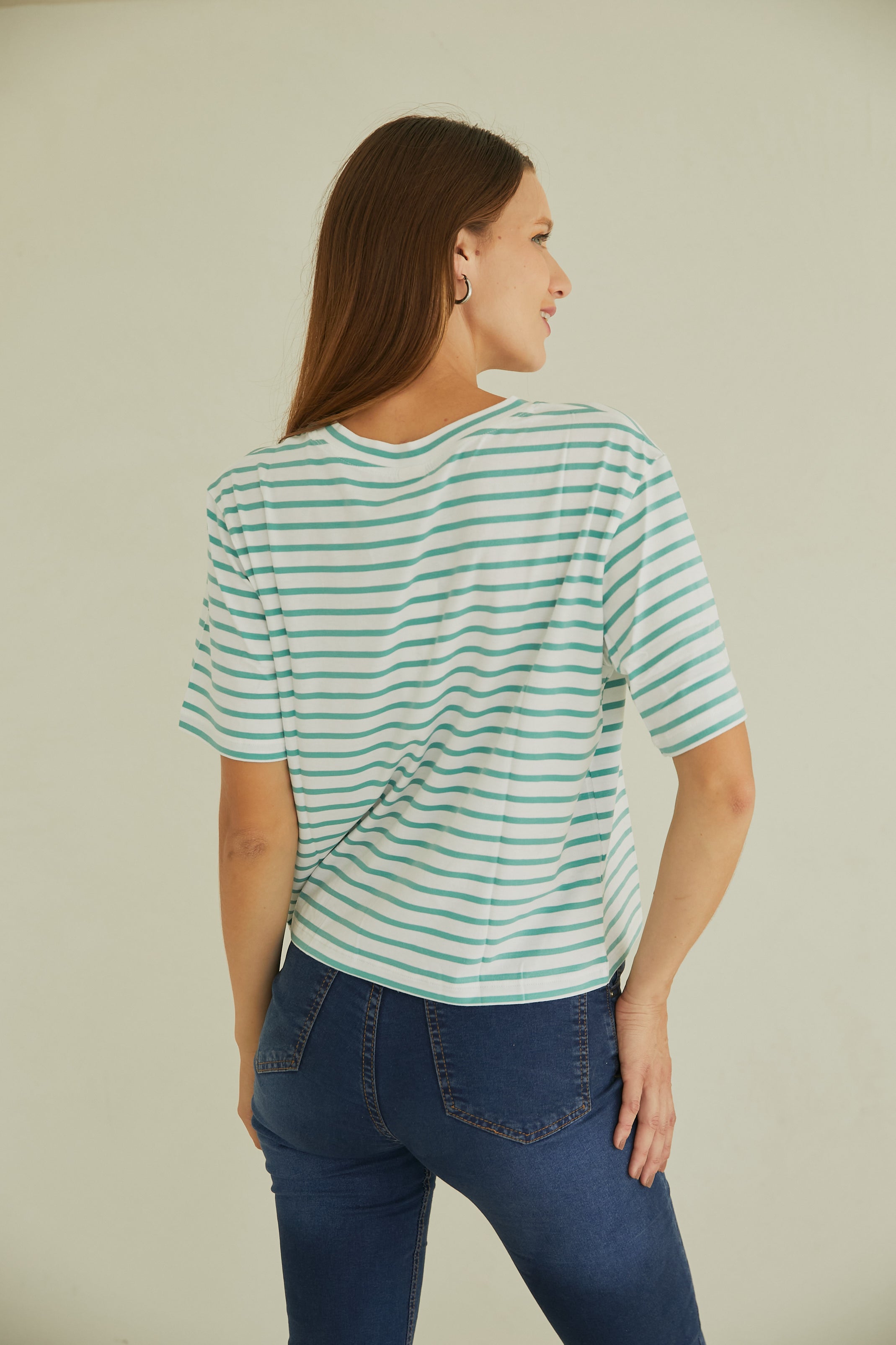 POLO A RAYAS VERDES CUELLO REDONDO pima modal